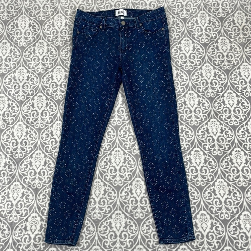 paige jeans ankle slim blue cotton mid rise stretch spandex daisy women's 30x27